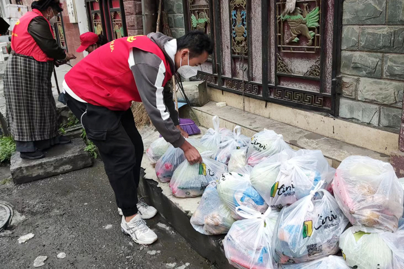 初春宇为小区居民发放菜包2_副本
